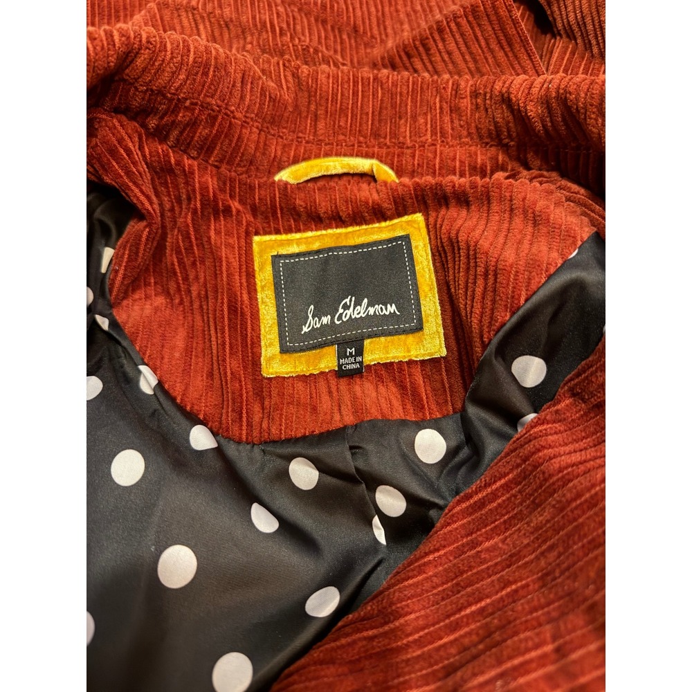 Sam Edelman Rust Red Corduroy Trench Coat Polka Dot Lining Womens Size M - Picture 8 of 8
